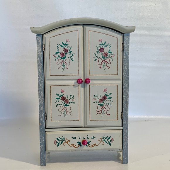GANZ Other - GANZ Three Drawers Wood Armoire Wardrobe Jewelry Box Flower Floral VTG 12"x8"